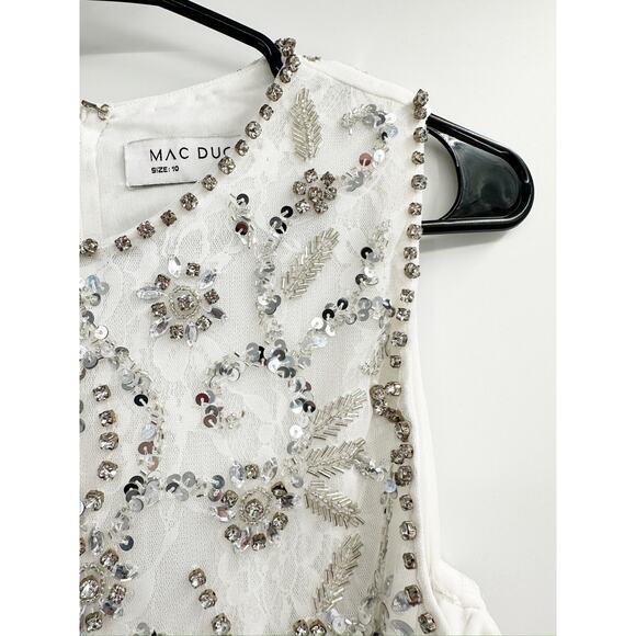 Mac Duggal 10873 White Beaded Sleeveless High Neck Cut Out Column Gown Size 10 - Picture 7 of 10